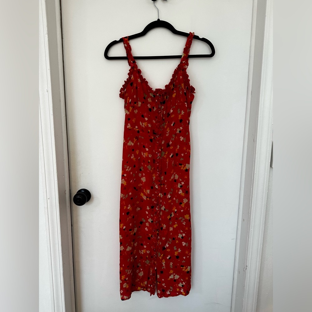 Realisation Par Red Floral Midi Dress